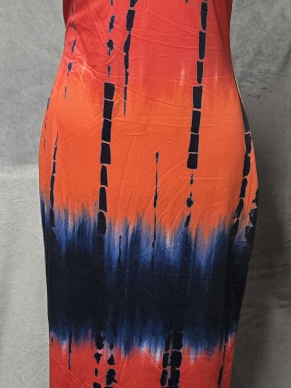 Tie-Dye Orange and Navy Bodycon Tank Dress
